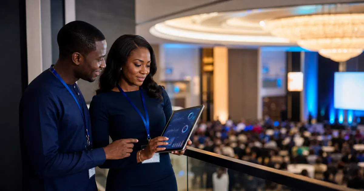 Event coordinators reviewing live attendance insights