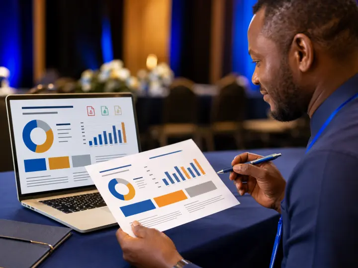 An event coordinator reviewing attendance reports
